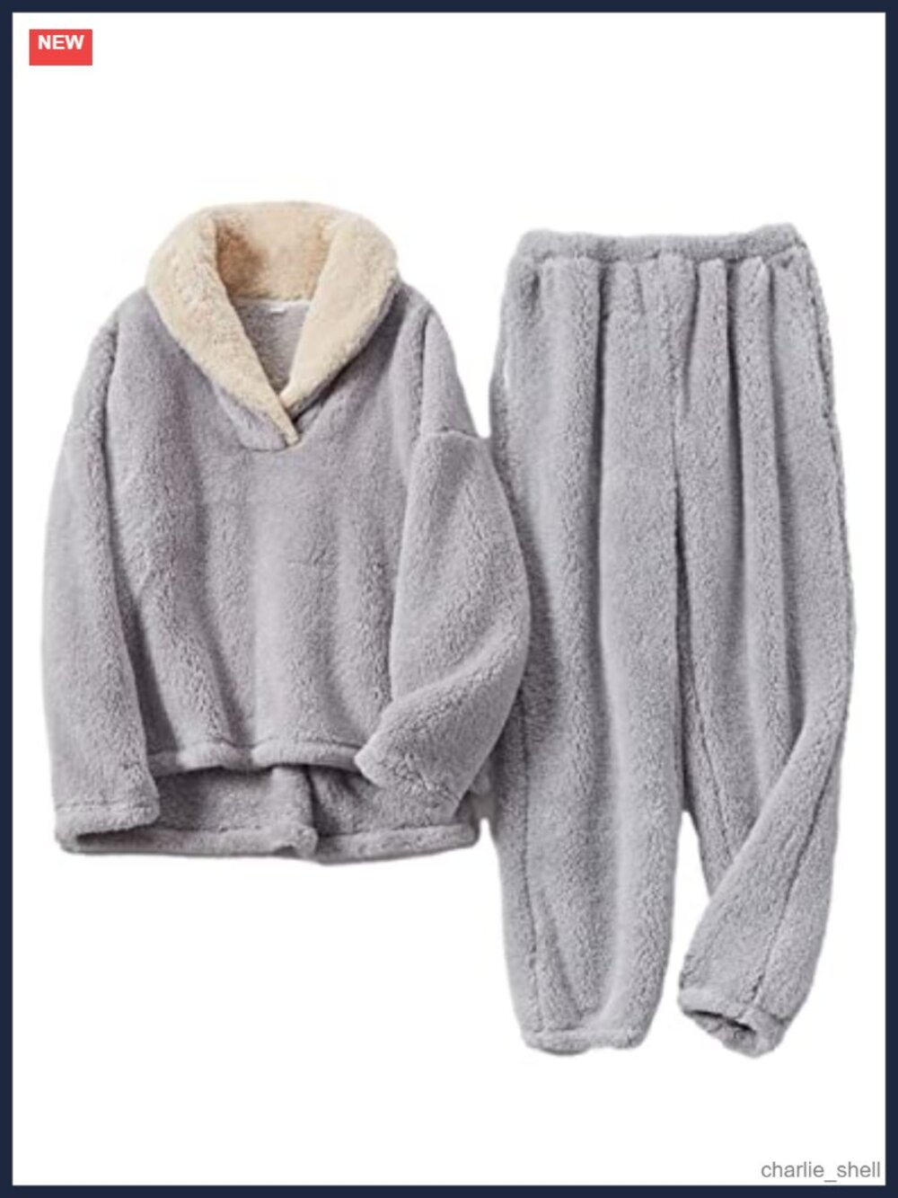 Men's Fluffy Coral Fleece Pajamas Set Pullover Pants Loose Plush Warm Loungewear